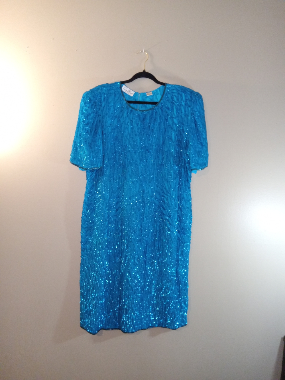 Laurence Kazar Bright Turquoise Sequin Midi Dress